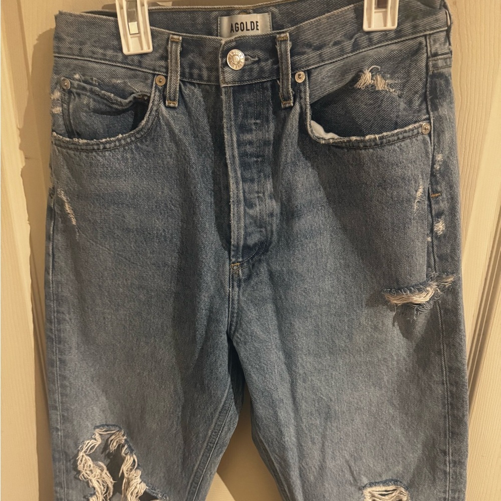 AGOLDE 90's High Rise Pinch Waist Straight Jeans Size 27 Button Fly Distressed - Picture 4 of 14